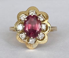 18 Kt. Gelbgold-Cocktail  Ring mit 1,80 Karat Granat und Diamanten
