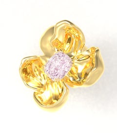 Yellow Gold Contemporary Brooch with GIA Certified Fancy Purple Pink Diamond