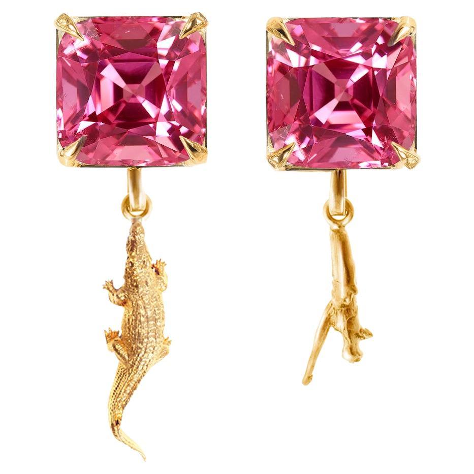 Natural Pink GRS Certified Spinel Yellow Gold Contemporary Stud Earrings