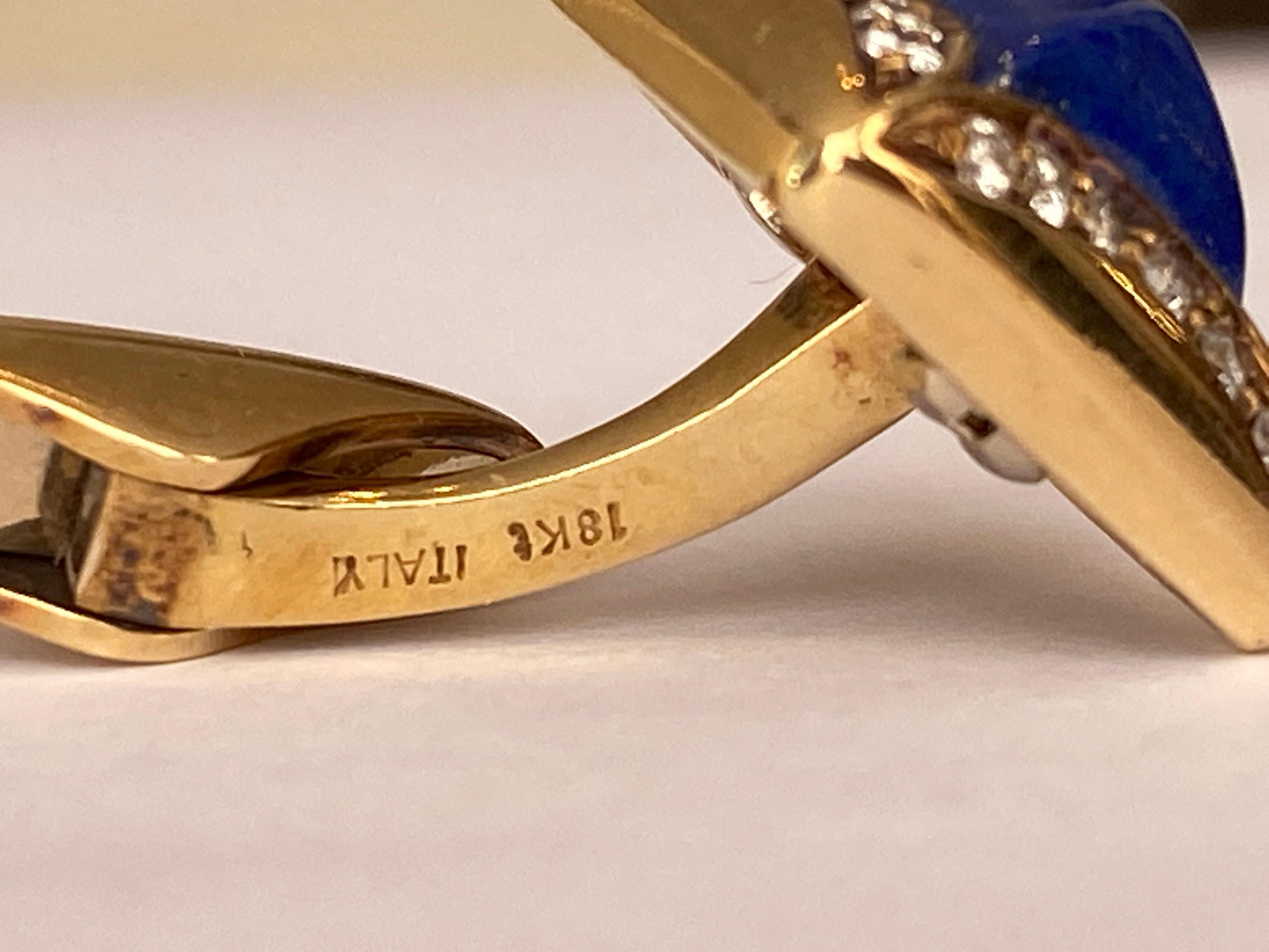 18 Kt. Yellow Gold Cufflinks Lapis Lazulis and Diamonds For Sale 4