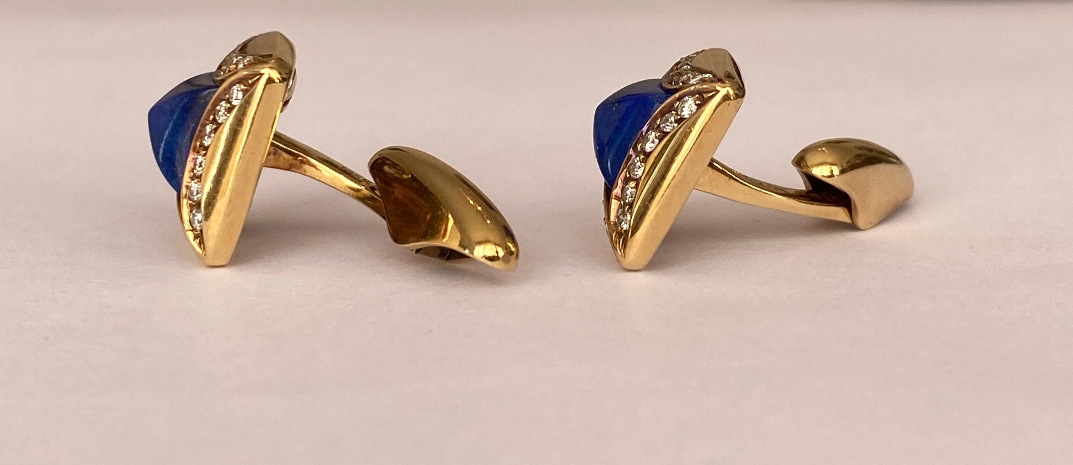 18 Kt. Gemelos de oro amarillo Lapislázuli y diamantes en Excelente estado para la venta en AMSTERDAM, NL