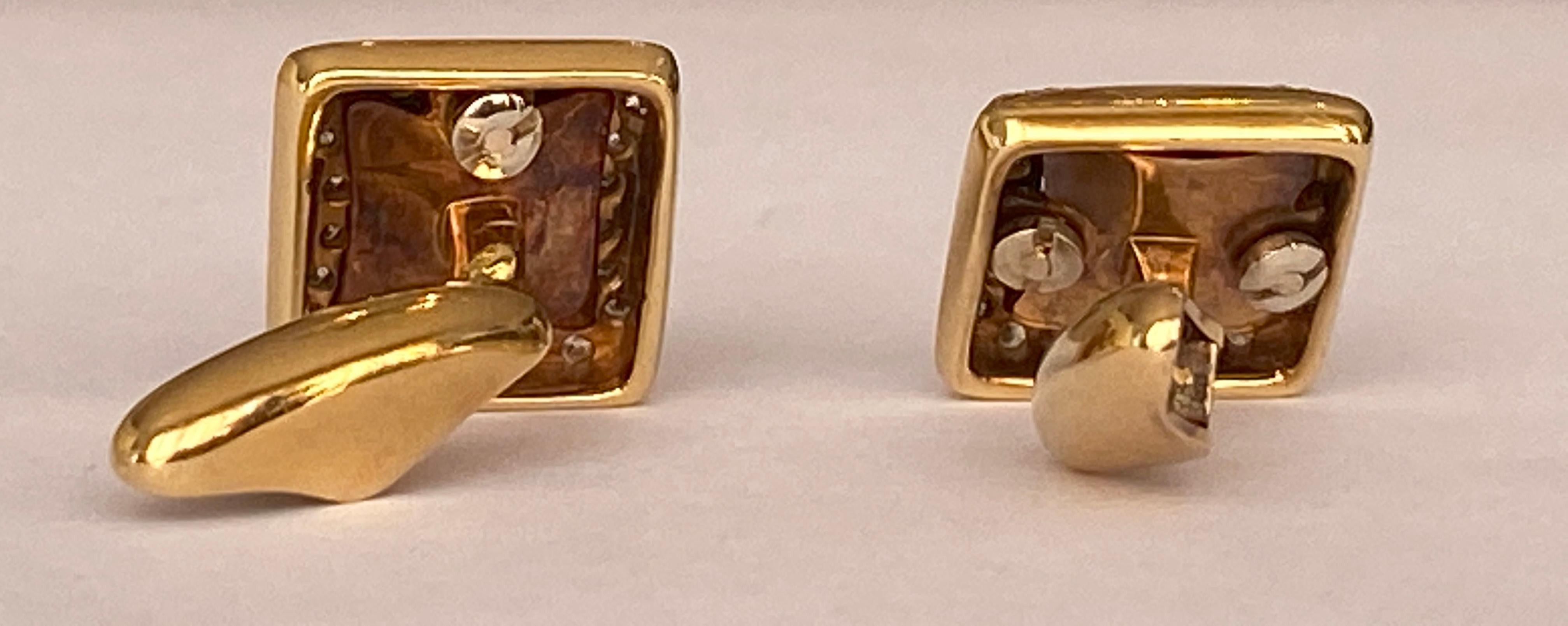 18 Kt. Yellow Gold Cufflinks Lapis Lazulis and Diamonds For Sale 1