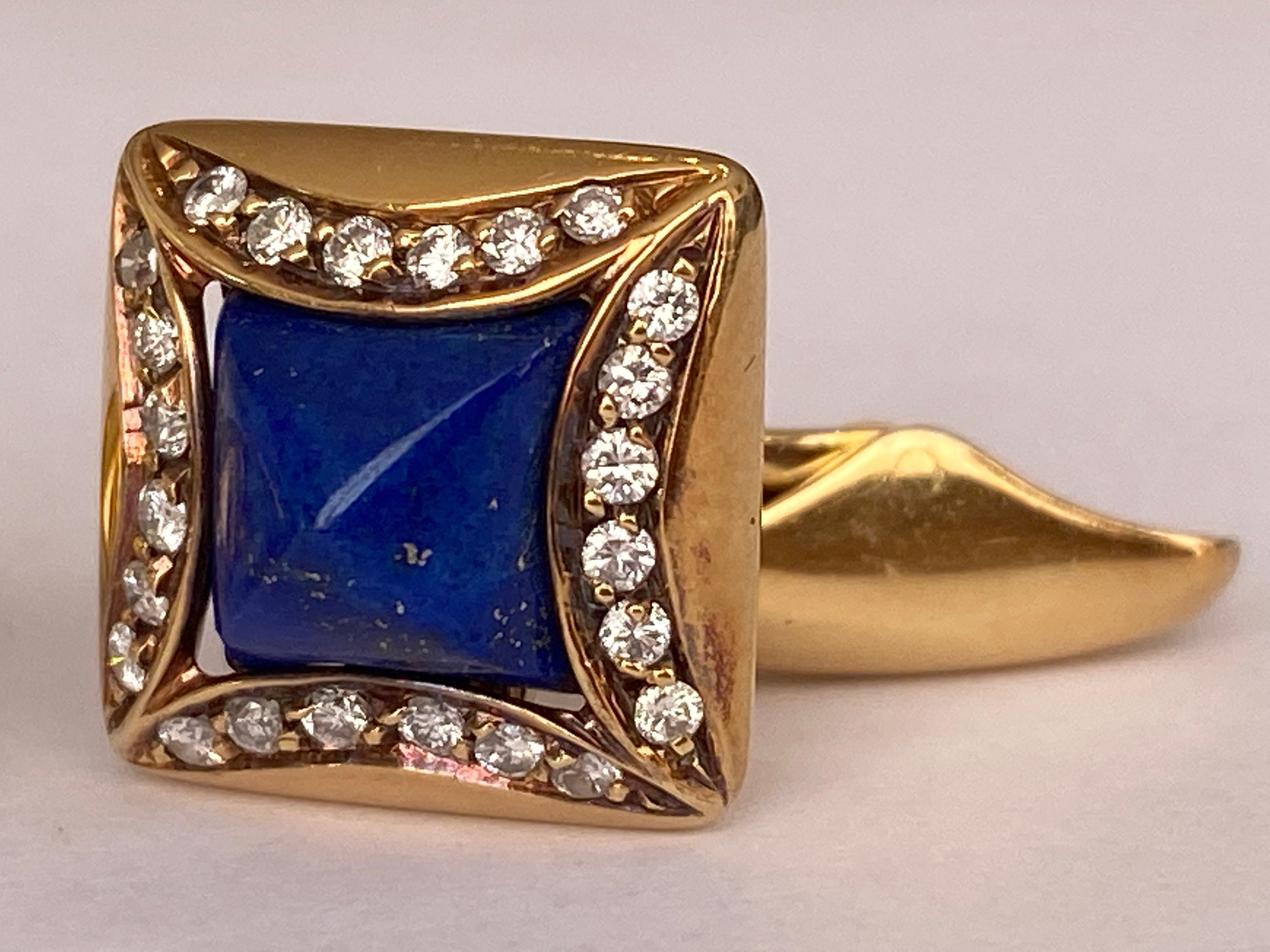 18 Kt. Yellow Gold Cufflinks Lapis Lazulis and Diamonds For Sale 3