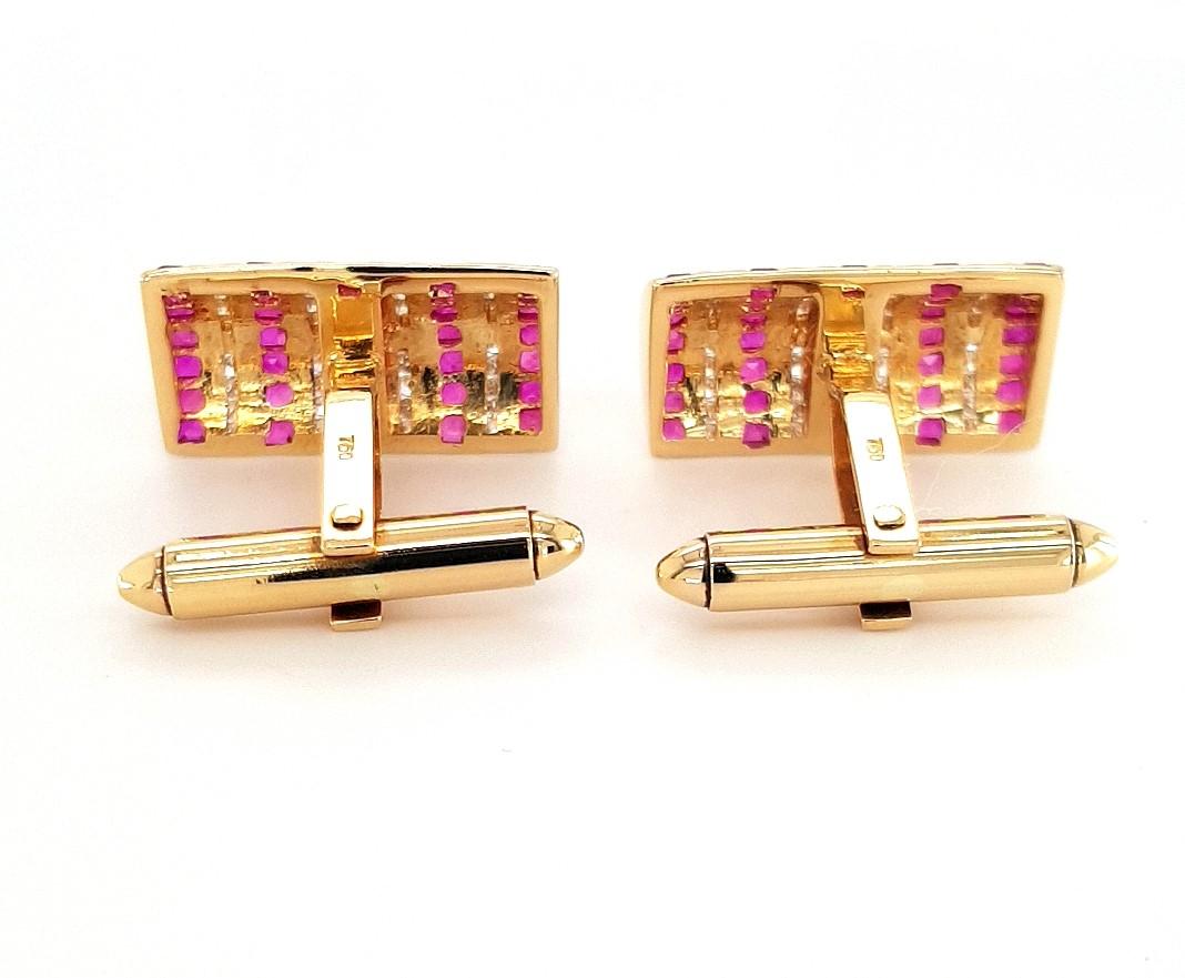 18kt Yellow Gold Cufflinks with Rubies and Diamonds For Sale 4