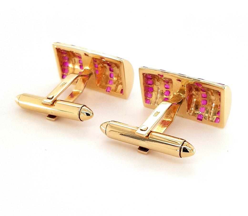 18kt Yellow Gold Cufflinks with Rubies and Diamonds For Sale 5