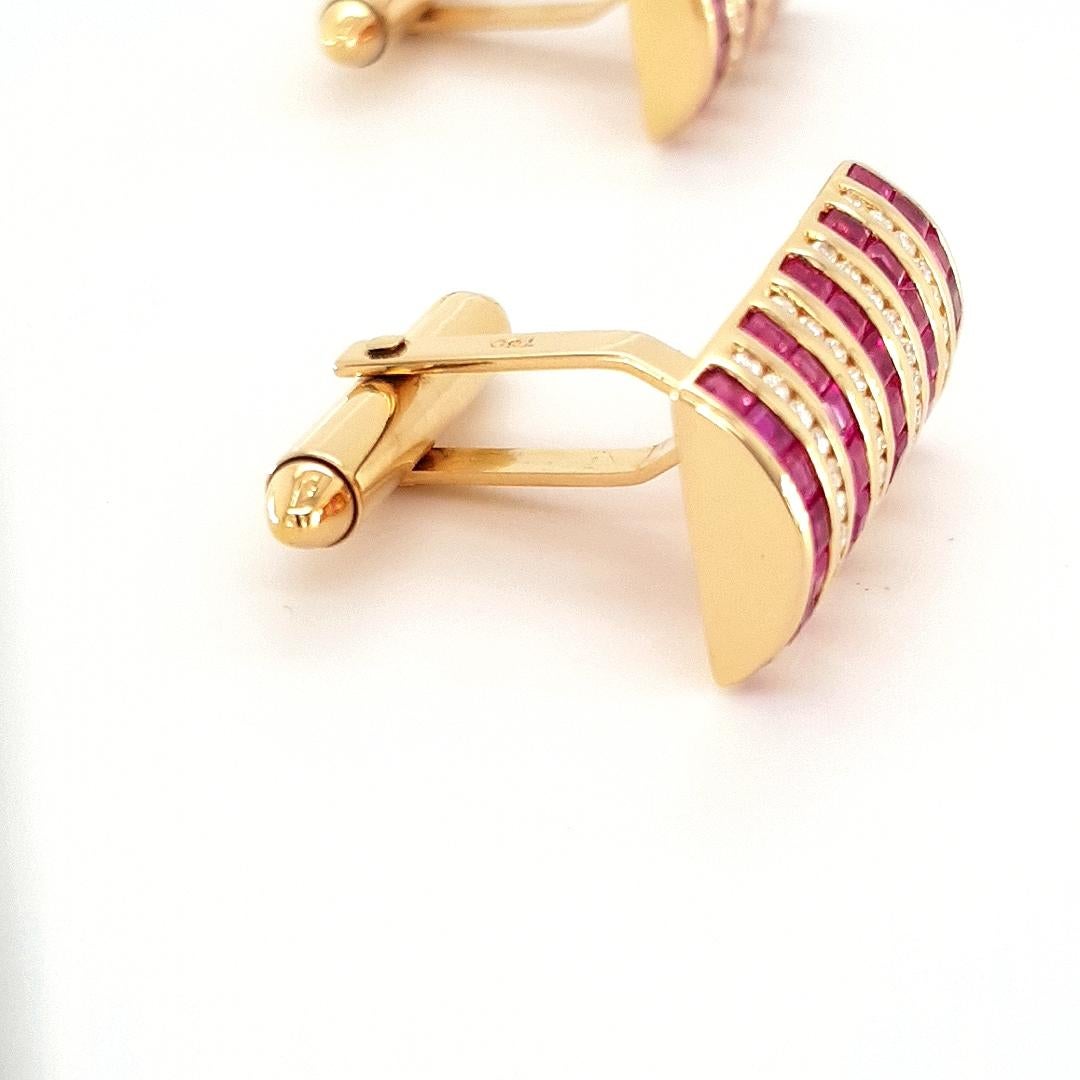 18kt Yellow Gold Cufflinks with Rubies and Diamonds For Sale 7