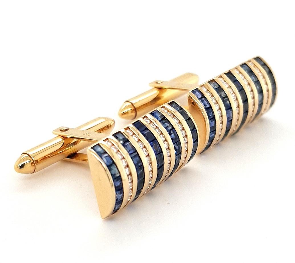 18kt Yellow Gold Cufflinks with Sapphires and Diamonds Stunning For Sale 6