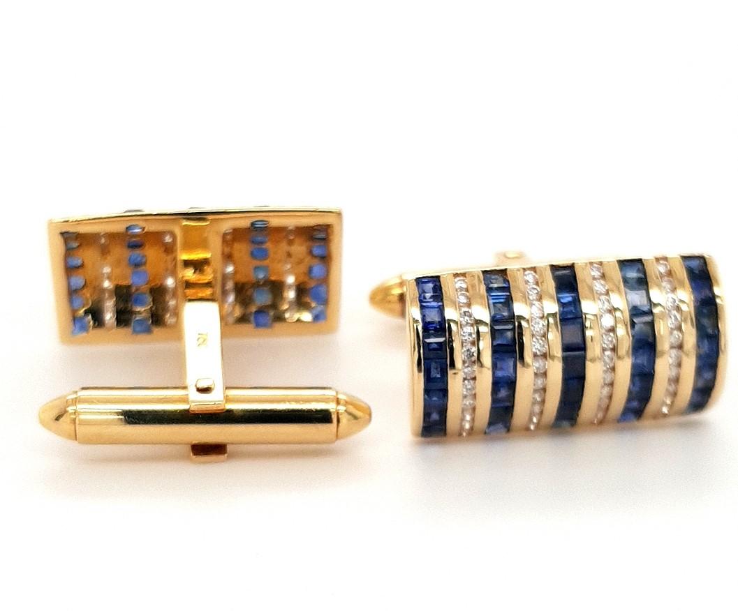 18kt Yellow Gold Cufflinks with Sapphires and Diamonds Stunning For Sale 7