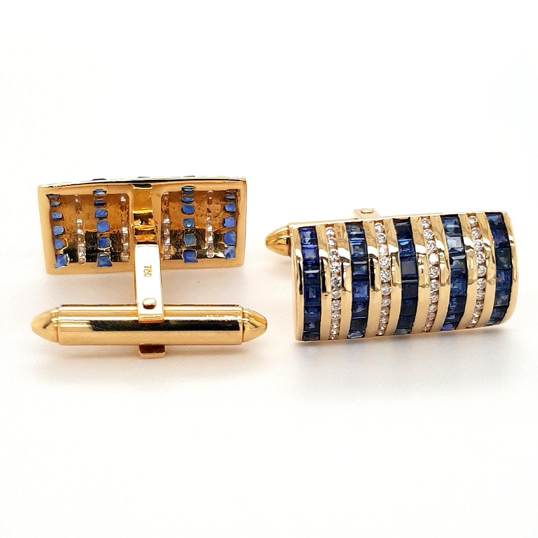18kt Yellow Gold Cufflinks with Sapphires and Diamonds Stunning For Sale 8