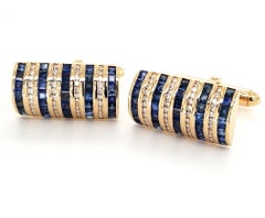 18kt Yellow Gold Cufflinks with Sapphires and Diamonds Stunning