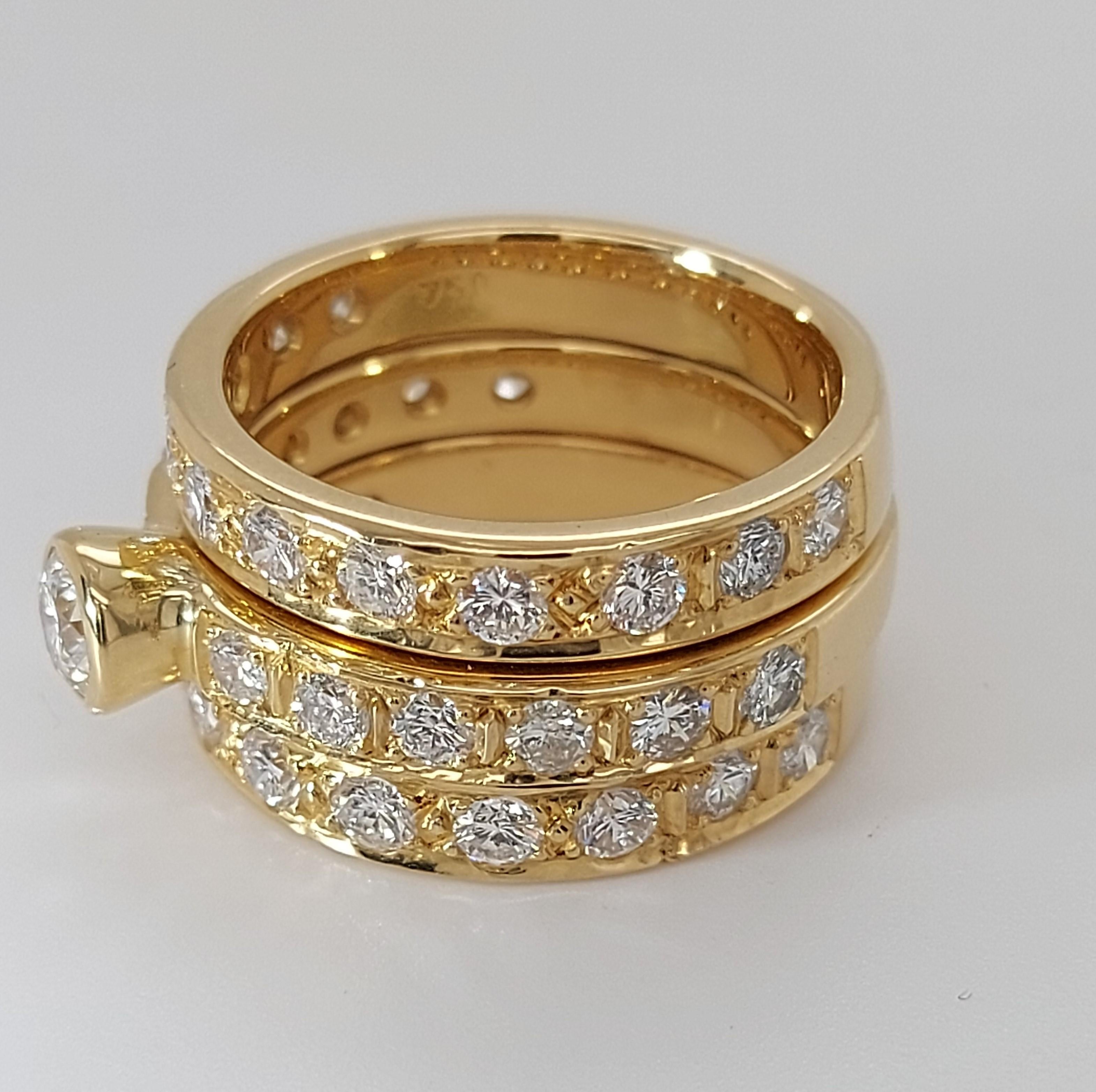 Modern 18kt Yellow Gold Detachable Diamond Ring and Engagement Ring For Sale