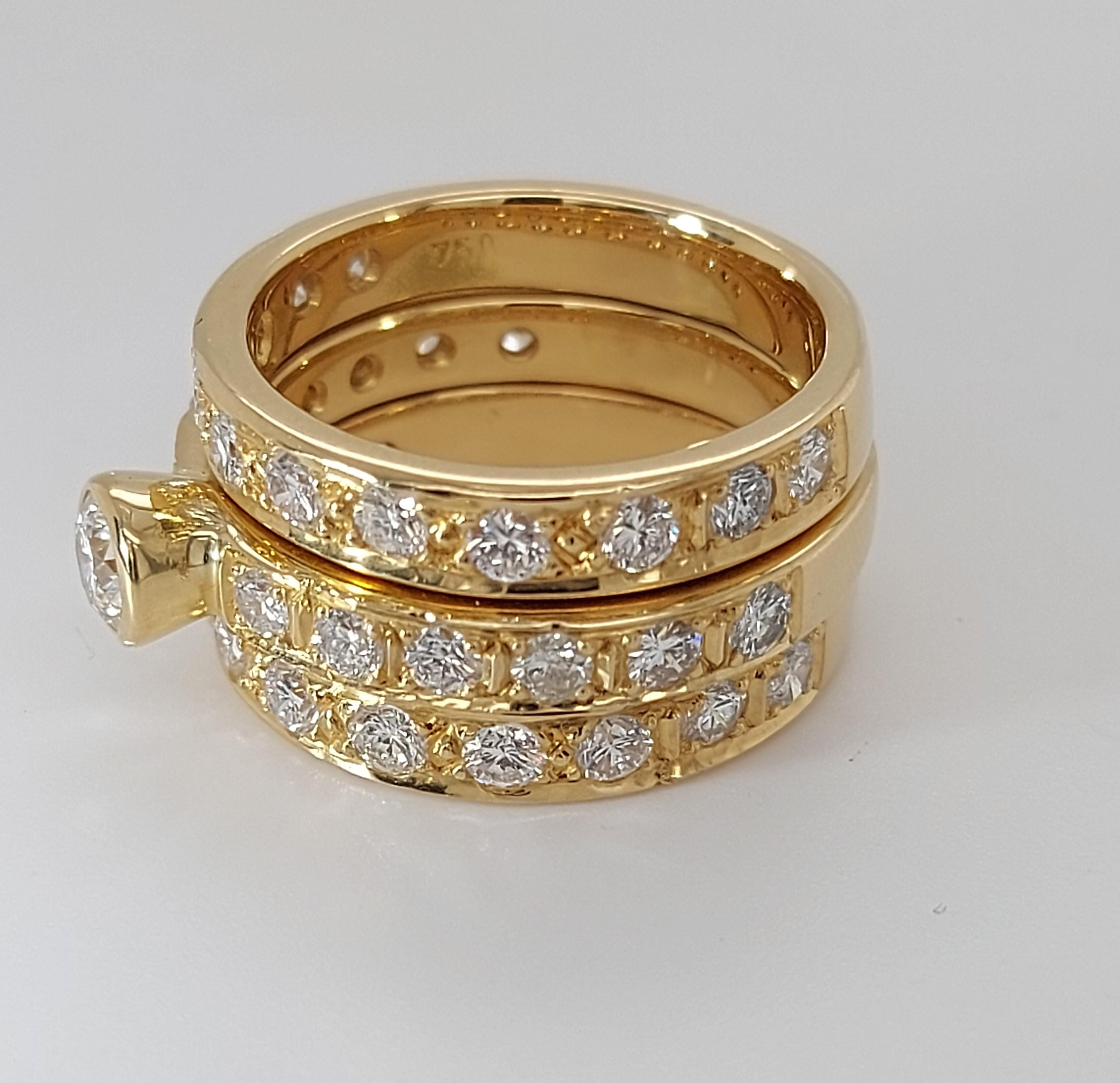 Brilliant Cut 18kt Yellow Gold Detachable Diamond Ring and Engagement Ring For Sale