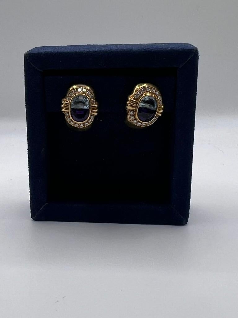 Boucles d'oreilles en or jaune 18 carats, diamant, améthyste et aigue-marine en vente 2