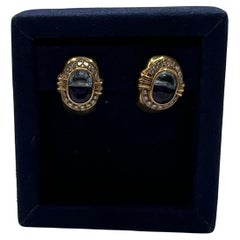 18-kt Yellow Gold, Diamond, Amethyst, and Aquamarine Earrings