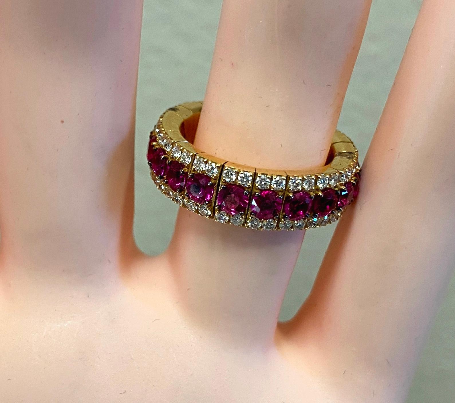 18 Karat Yellow Gold Diamond and Ruby Expandable Band For Sale 1
