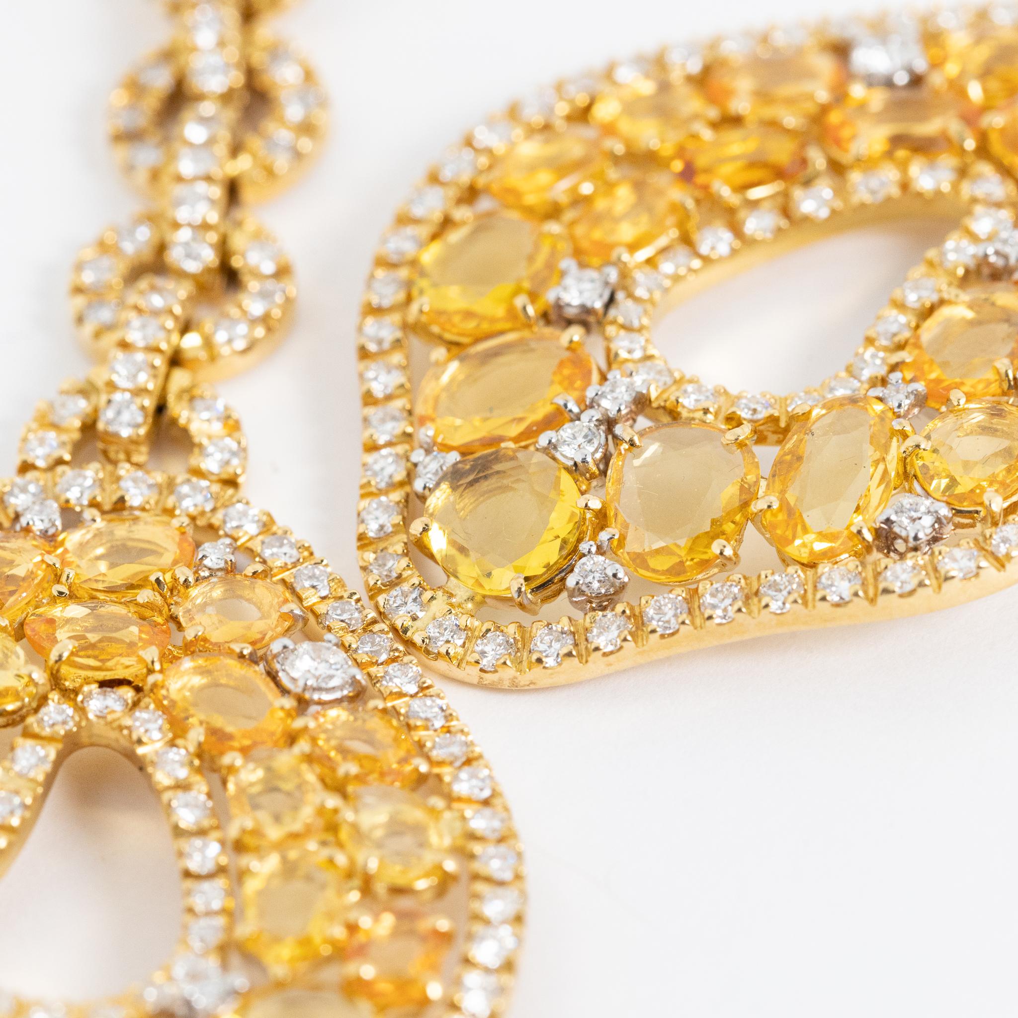 18 Kt. Yellow Gold Double Rose-Cut Yellow Sapphires Diamonds Earrings In New Condition For Sale In Rome, IT