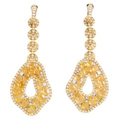 18 Kt. Yellow Gold Double Rose-Cut Yellow Sapphires Diamonds Earrings