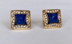 18 Kt. Yellow Gold Earrings Lapis Lazulis and Diamonds