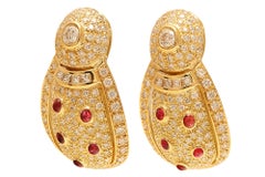 18 kt. Yellow Gold Earrings, Possibly Depicting a Lady Bird with Diamonds & Ruby