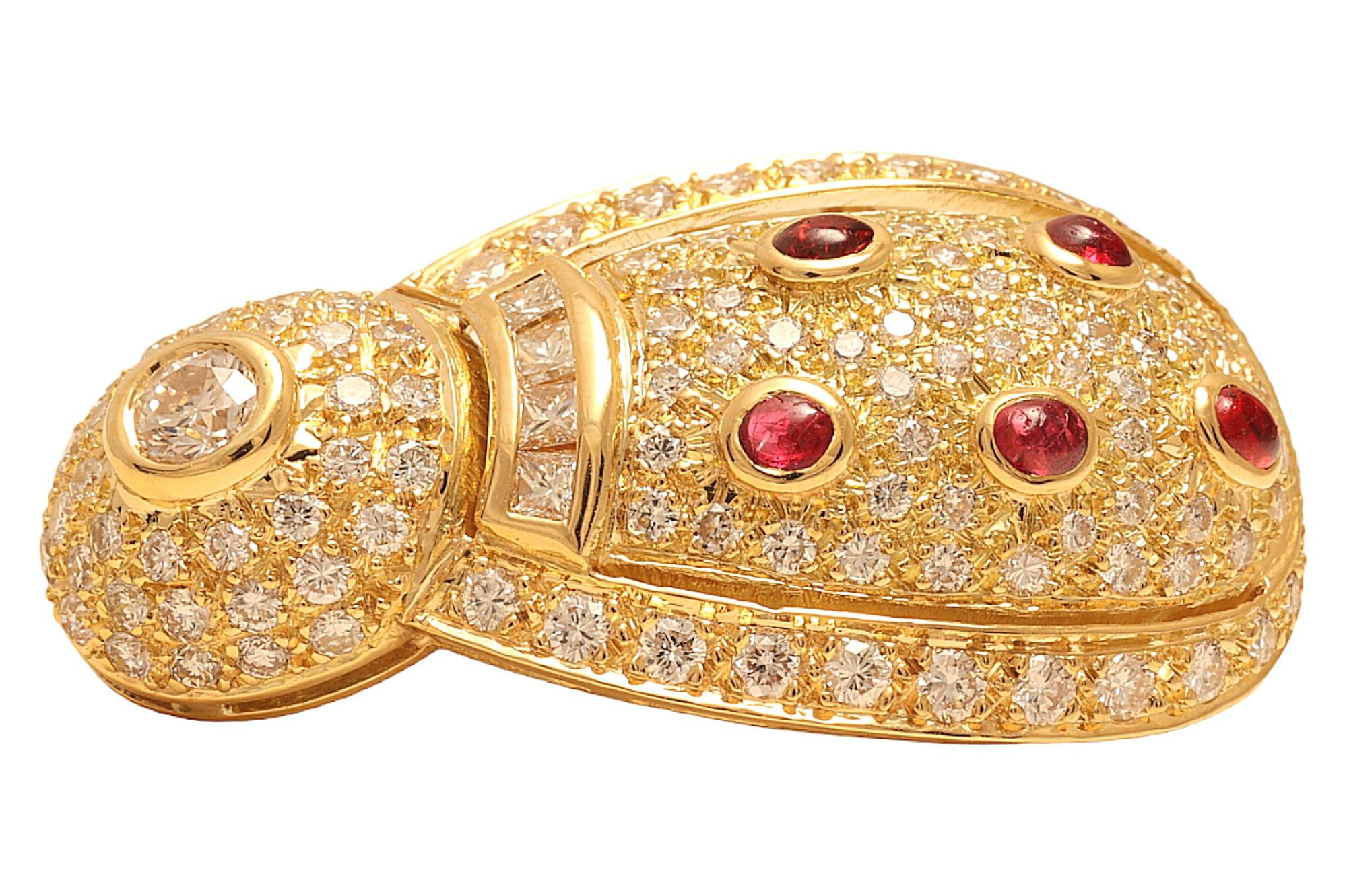 18 kt. Yellow Gold Earrings, Possibly Depicting a Lady Bird with Diamonds & Ruby For Sale 1