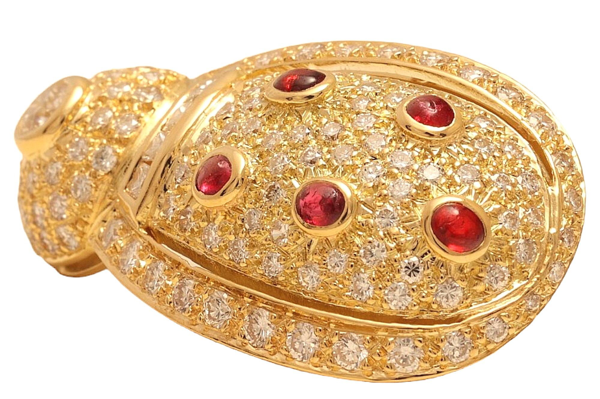 18 kt. Yellow Gold Earrings, Possibly Depicting a Lady Bird with Diamonds & Ruby For Sale 2