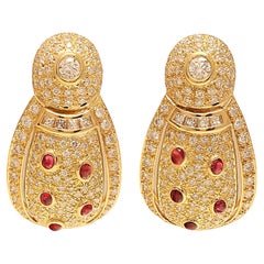 18 kt. Yellow Gold Earrings, Possibly Depicting a Lady Bird with Diamonds & Ruby