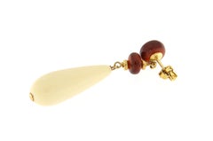 18 Kt Yellow Gold Earrings with Cabochon Garnet Stones, Fossil Ivory Drops