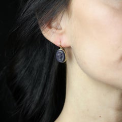 18 Kt Yellow Gold Earrings with Late 1800s Bakelite Cameos
