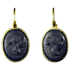 18 Kt Yellow Gold Earrings with Late 1800s Bakelite Cameos
