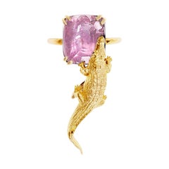 Yellow Gold Engagement Ring with AIG Certified Padparadscha Pink Sapphire