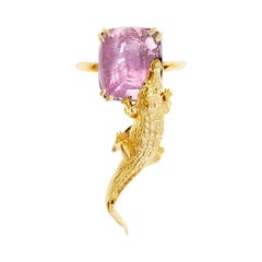Bague de fiançailles en or jaune 18 carats avec certificat AIG, 7,28 carats. Saphir padparadscha