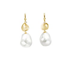 Eighteen Karat Yellow Gold Custom Made Earrings with Pearls and Diamonds