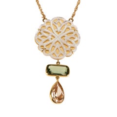 18 Karat Yellow Gold Green Amethyst Opal Necklace