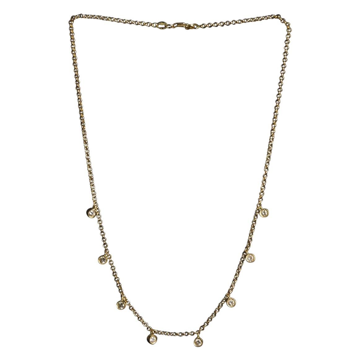 18 Kt Yellow Gold Handmade Chain Necklace with Total 0.64 Ct Diamonds For Sale