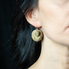 18 Kt Yellow Gold Handmade Earrings with 1890s Lava Stones Cameos