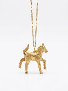 18 KT Yellow Gold Horse Pendant w/ Mechanical Limbs and Diamond Eyes