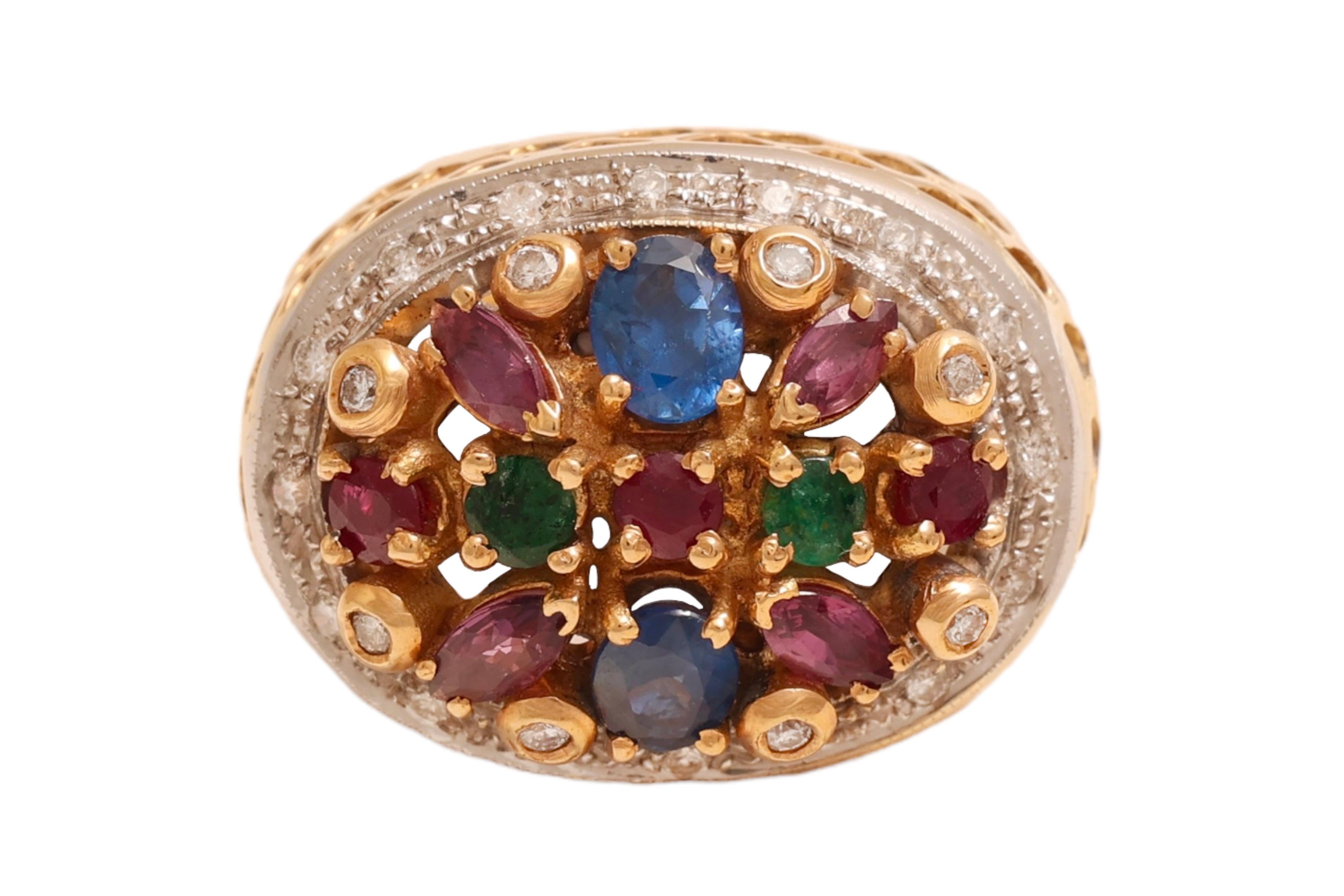 Bague Jardinière en or jaune 18 Kt Diamants et pierres de couleur en vente 4