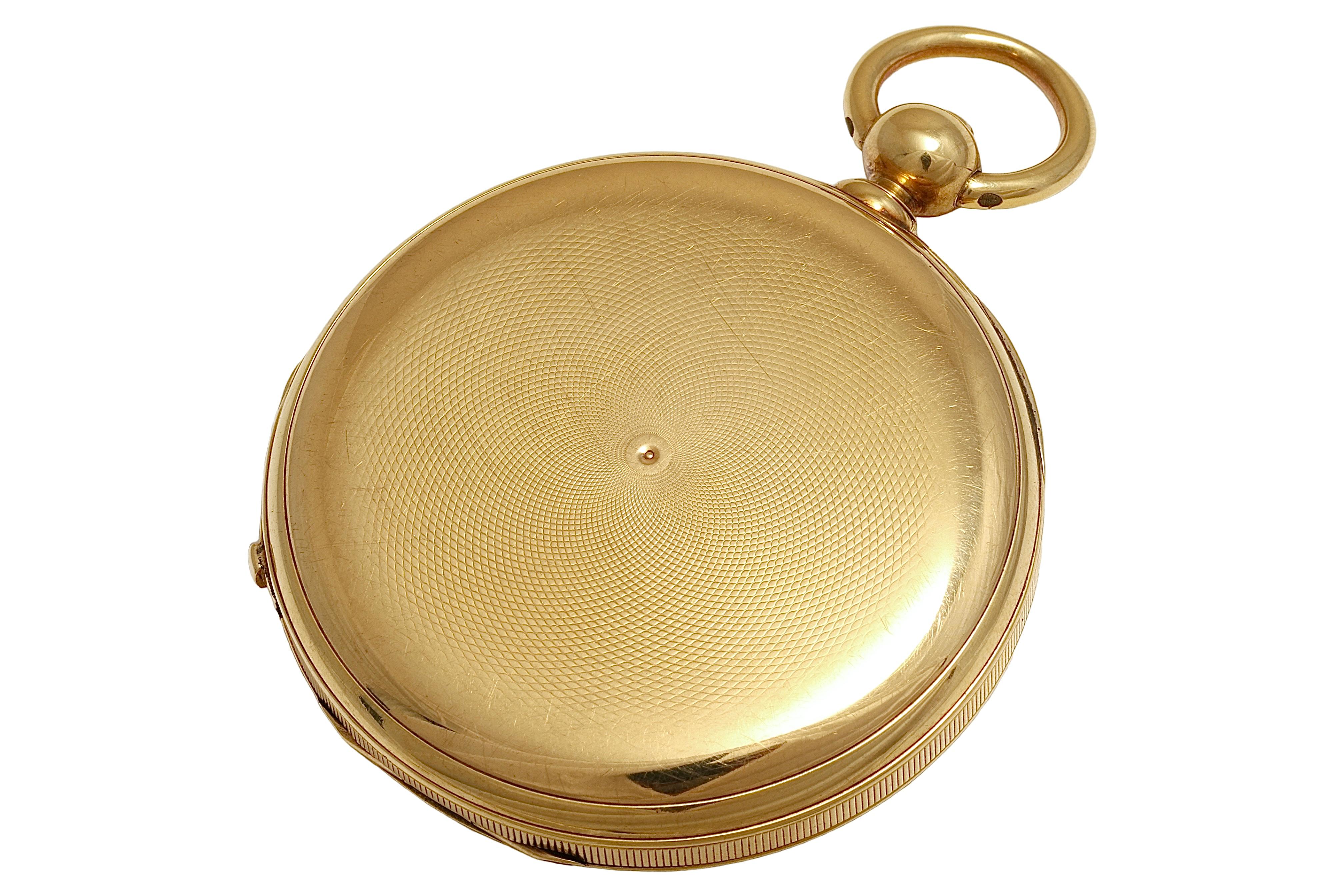 18 Kt Yellow Gold Lepine Pocket Watch, Second Morte, Double Barrel, Collector For Sale 4
