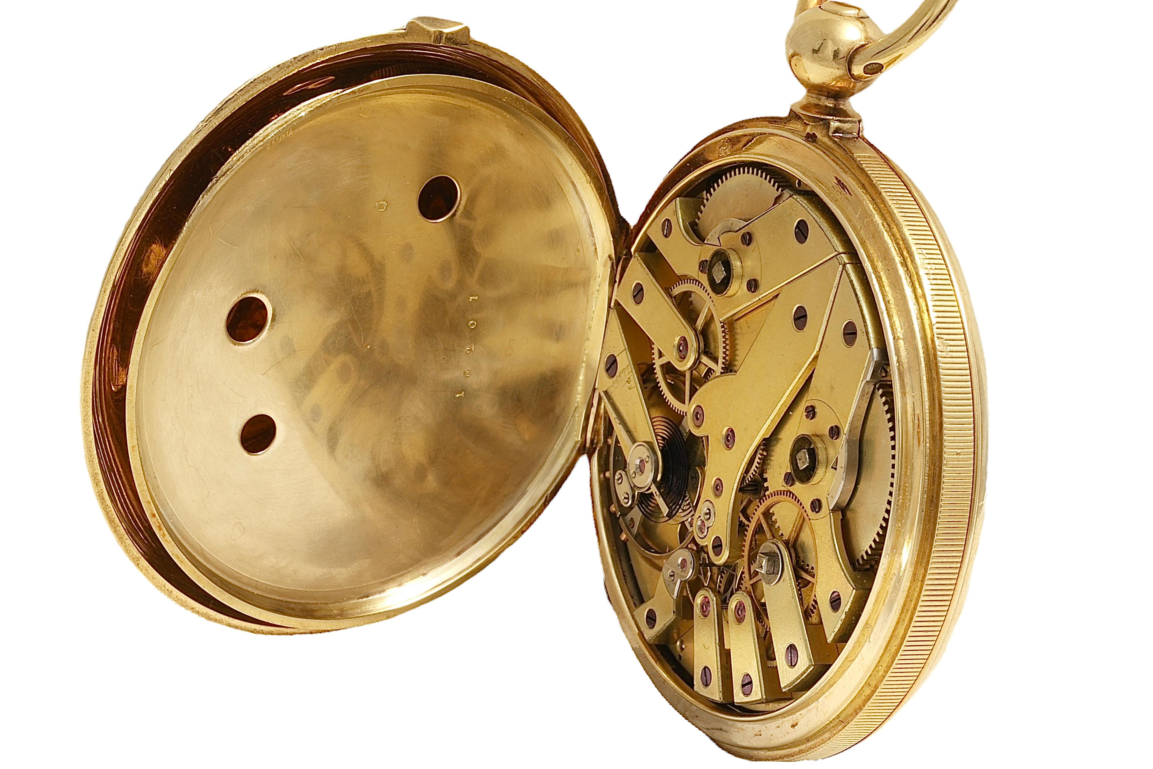 Artisan 18 Kt Yellow Gold Lepine Pocket Watch, Second Morte, Double Barrel, Collector For Sale
