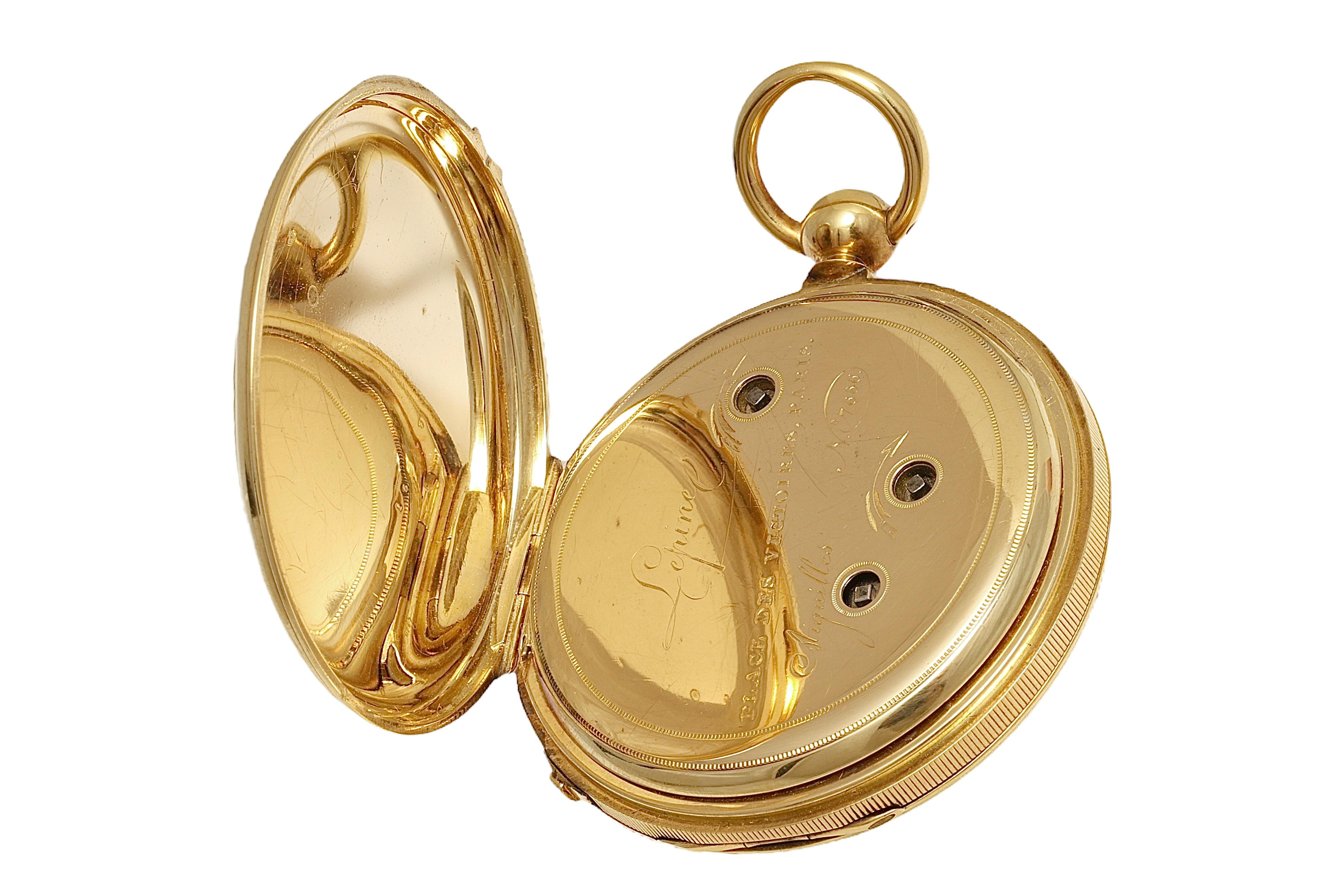 18 Kt Yellow Gold Lepine Pocket Watch, Second Morte, Double Barrel, Collector For Sale 1