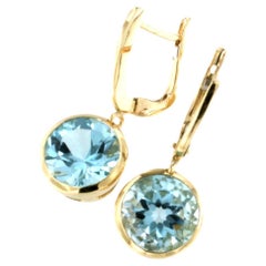 18 Kt Yellow Gold Light Blue Topaz Modern Made in Italy Fashion Earrings