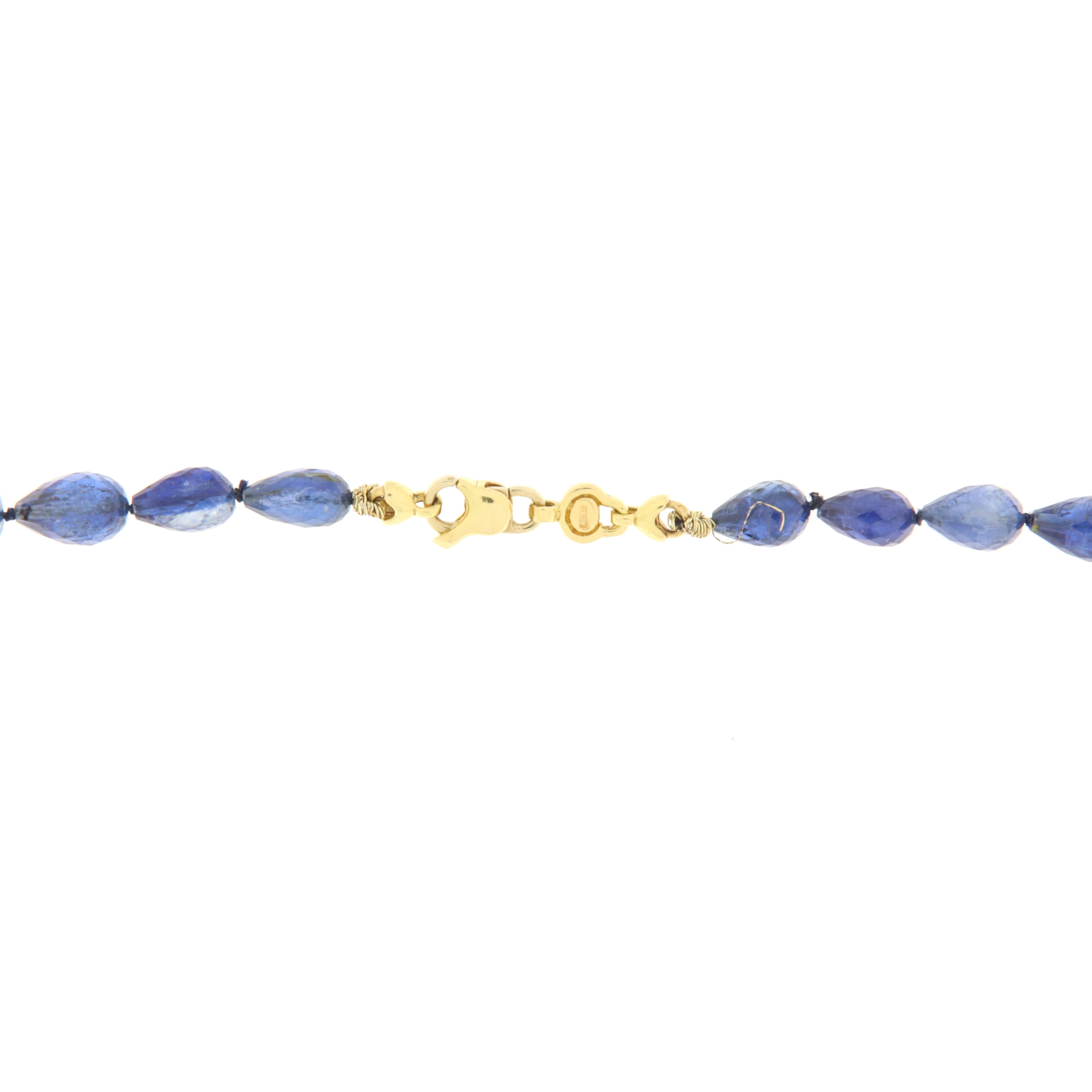 Modern Yellow Gold Long Necklace 18k with Australian Pearls and Kyanite