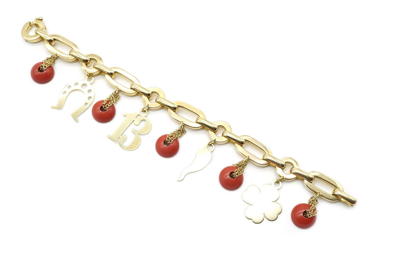 18 Kt yellow Gold Lucky Charms Link Bracelet In New Condition For Sale In Cattolica, IT