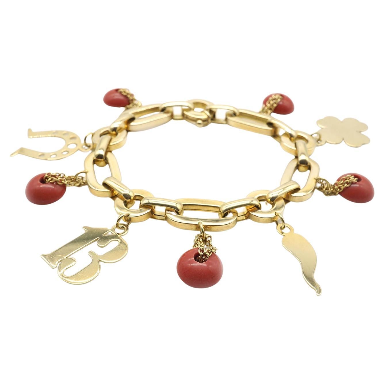 18 Kt yellow Gold Lucky Charms Link Bracelet