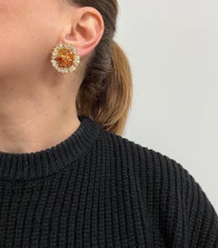 Boucles d'oreilles fleur en or jaune 18 carats, saphirs multicolores et diamants