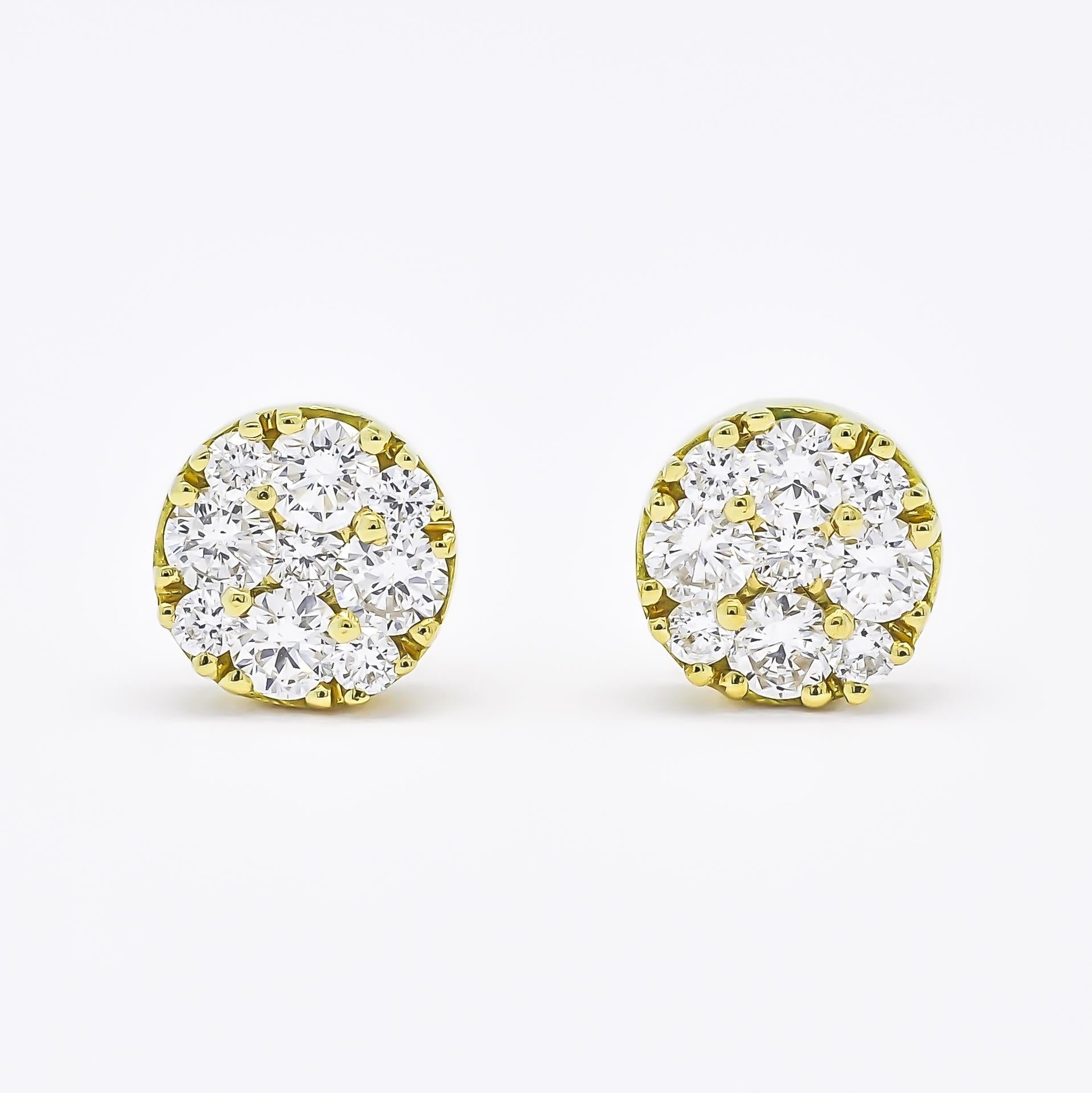 Round Cut  Natural Diamonds 0.40 cts 18 Kt Yellow Gold Modern Stud Earrings