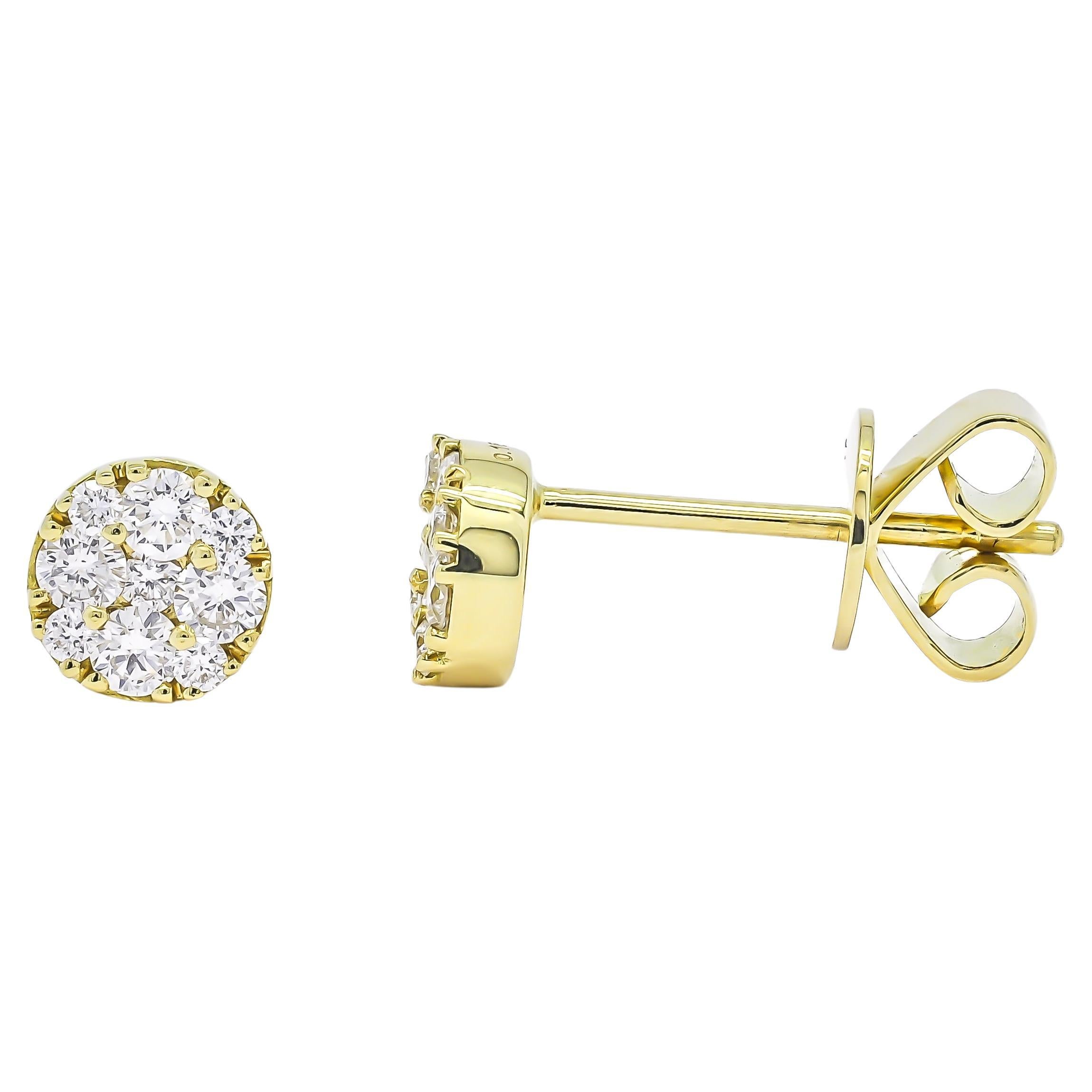  Natural Diamonds 0.40 cts 18 Kt Yellow Gold Modern Stud Earrings