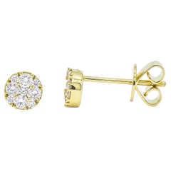 18 Kt Yellow Gold Natural Diamonds Modern Round Cluster Stud Earrings E069475-WG