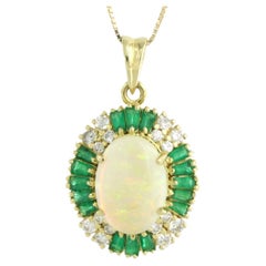 18 kt yellow gold necklace and pendant with opal, emerald and diamond