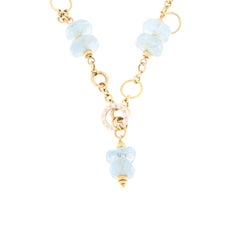 18 Karat Yellow Gold Necklace with Aquamarine Stones and Diamonds